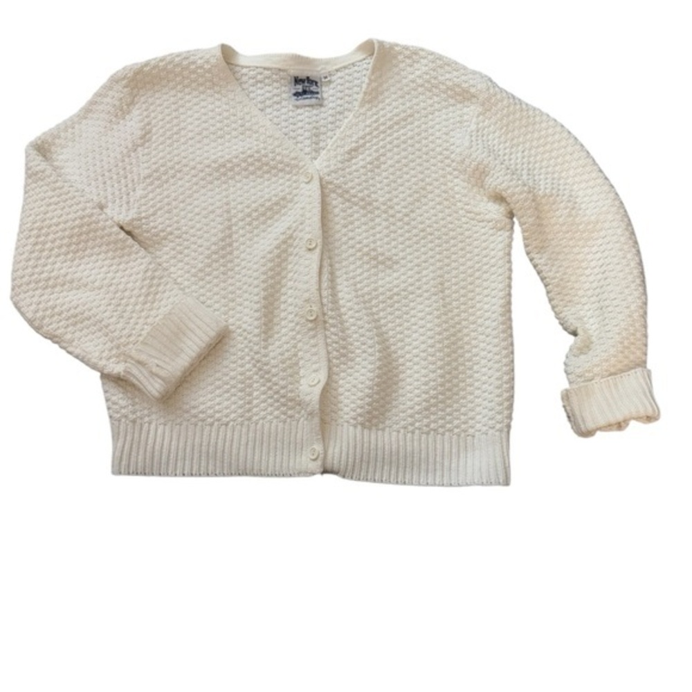 New York Laundry Waffle Knit Cardigan Sweater Cream Vintage Academia Preppy